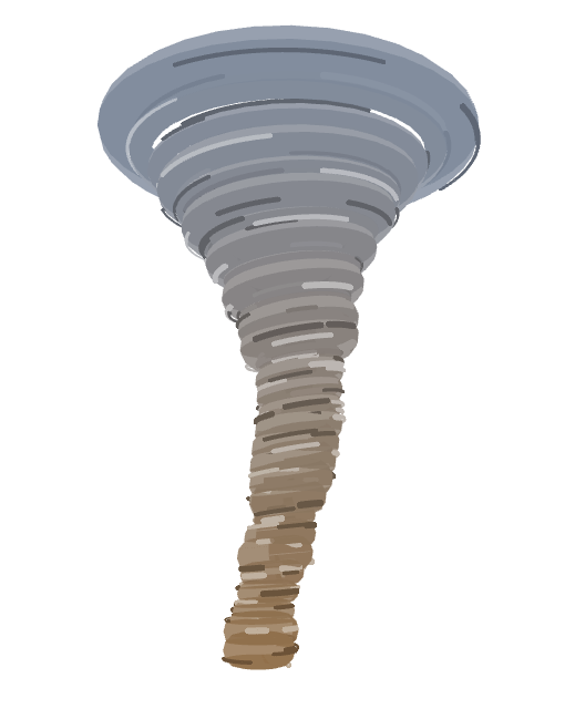 A 3D cartoon tornado of stacked rings